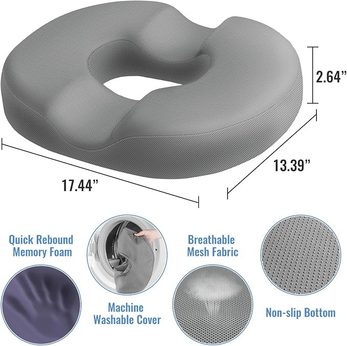 CloudBliss Donut Pillow Stadium Seat Cushion for Tailbone Pain Relief and Hemorrhoids, Memory Foam Seat Chair Cushion, Portable Seat Cushions for Bleachers, Car, Home & Office
