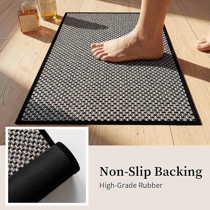 YIHOUSE Thin Bath Mat Black Bathroom Rugs Sets 3 Pieces, Non Slip Absorbent Bath Mats Quick Dry, Woven Braided Rugs Washable,Tapetes para Baño for Bathroom,Bathtub(17"x24"+17"x32"+17"x32")