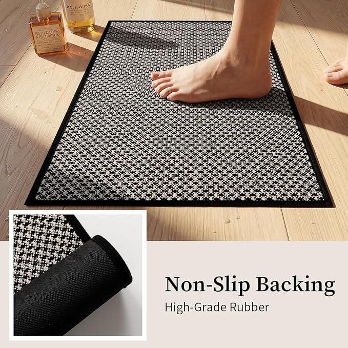 YIHOUSE Thin Bath Mat Black Bathroom Rugs Sets 3 Pieces, Non Slip Absorbent Bath Mats Quick Dry, Woven Braided Rugs Washable,Tapetes para Baño for Bathroom,Bathtub(17.5"x24"U+17"x24"+17"x47")