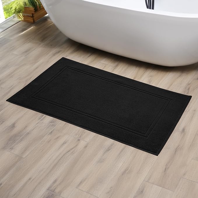 Tens Towels Pack of 2 Bath Mats 100% Cotton, 20 x 32 Inches, Super Absorbent, Hotel Quality Premium Floor Towels, Luxurious, Soft & Quick Dry, Not a Bathroom Rug, Black