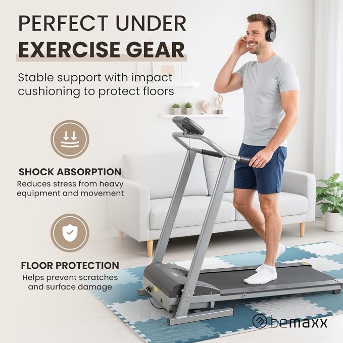 bemaxx Gym Mats Set - 18 pcs EVA Interlocking Foam Floor Tiles (12.6"x12.6"x0.4") 18sqft Protective Gym Flooring Sports Home Workout Exercise Mats Puzzle Garage Fitness Play-Room Pool Treadmill Bike