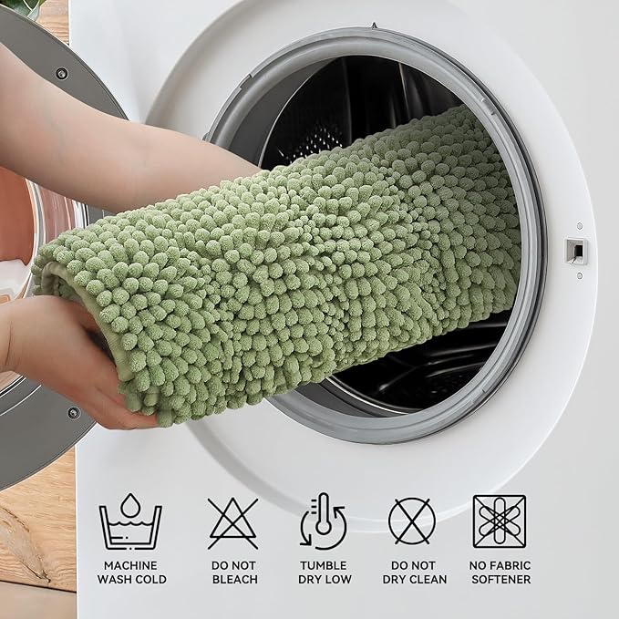 Bcoimo 24"×17" Chenille Bath Mat Non-Slip with Backing Ultra-Absorbent and Machine Washable Quick-Dry Design Bathroom Rug Ideal for Bathroom and Tub Areas