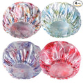 4 PCS Shower Caps for Women, 3D Printing Bath Caps, Double Layers Shower Cap Reusable Waterproof, Bathing Shower Caps, Environmental Protection Hair Bath Hat - Flower