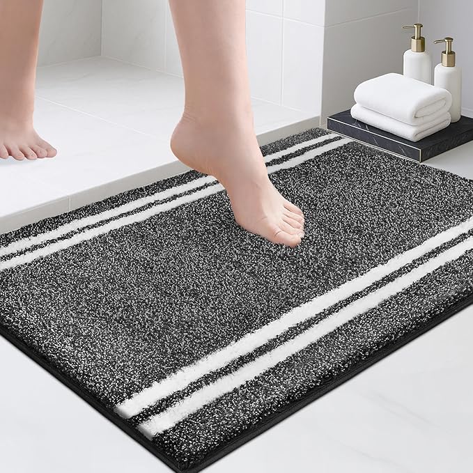 PURRUGS Bathroom Rug Non-Slip Machine Washable 20" x 30", Super Absorbent and Quick Dry Shaggy Microfiber Bath Mat, Extra Soft and Plush Bath Rug for Bathtub, Shower, and Sink, Charcoal