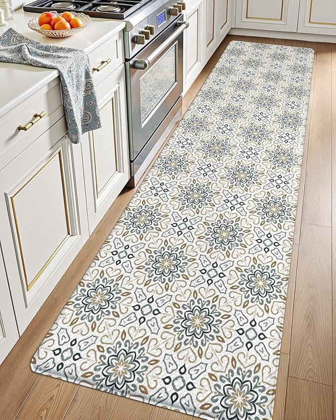 LUMI Anti Fatigue Kitchen Cushioned Mat for Floor, Padded Waterproof Runner for Standing, Stain Resistant Comfort Rugs for Home, Sink, Laundry, 24x87