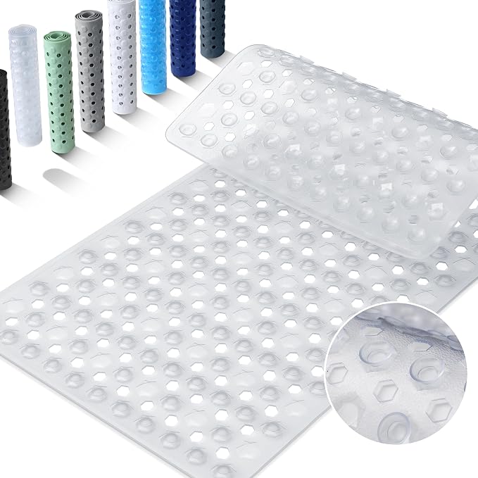Yimobra Bathtub Mat Non Slip, 27.5"X15.5" Machine Washable Shower Floor Mat, Soft on Feet, Bath Mat with Drain Holes and Suction Cups, Bathroom Essentials, Clear