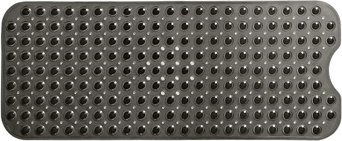 Extra-Long Non-Slip Bathtub & Shower Mat 39”x16” (Smooth/Non-Textured Tubs Only) Safe, Clean, Machine-Washable, Superior Grip&Drainage, Vinyl, Transparent Black