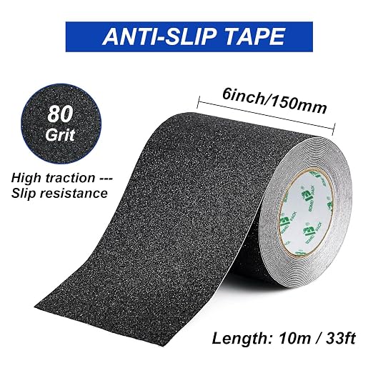 BOMEI PACK Black Anti Slip Tape, 6 Inch x 33 Foot Non-Slip Traction Grip Tape for Stairs, Waterproof Stair Treads Grip Non Slip, Non Skid Tape for Steps, Outdoor Black Grip Tape