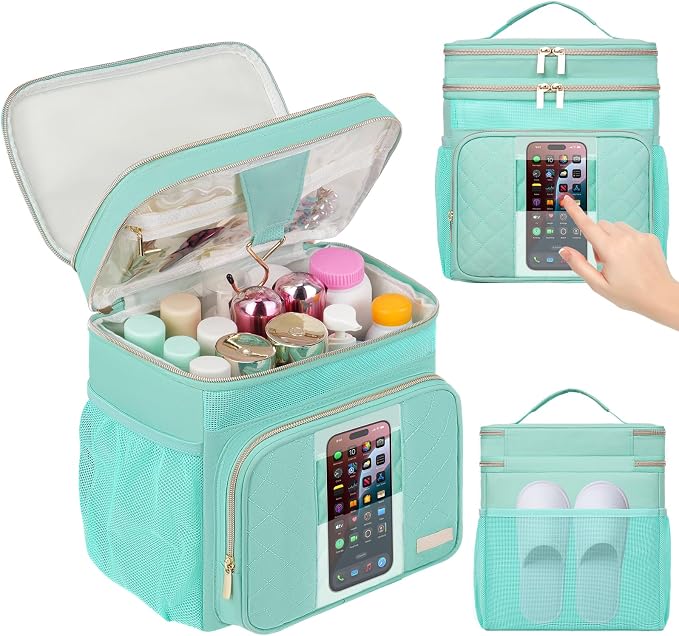 Portable Shower Caddy College Dorm Essentials, Large Toiletry Bag for Women Men, 2 Layers Quickly Dry Mesh Bathroom Tote Bag, Hanging Makeup Organizer Bag for Travel, Gym, Camping (Mint Green)