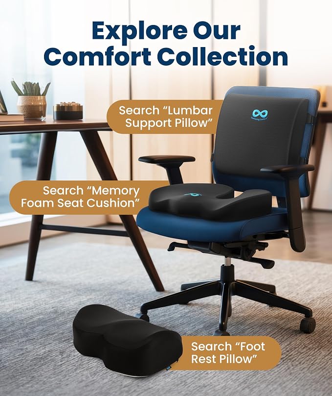 Everlasting Comfort Doctor Recommended Memory Foam Seat Cushion for Office Chairs & Car - Ergonomic Office Desk Accessories - Cushions for Tailbone Pain Relief, Sciatica (Black Airflow, Large)