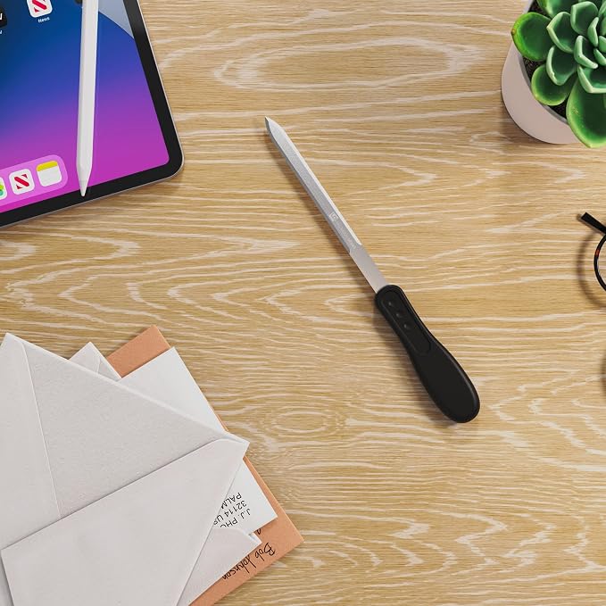 Office Letter Opener - Stainless Steel Knife-Edge Blade, Ergonomic Grip Handle (Black, 1 Pieces)
