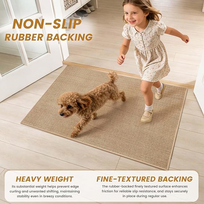 SMILOOL Front Door Mat Indoor Entrance, 24" x 36" Non-Slip Inside Door Mats for Entryway, Dirt Resistant and Absorbent Washable Doormat, Low Profile Entry Way Doormats, Floor Mats for House, Beige