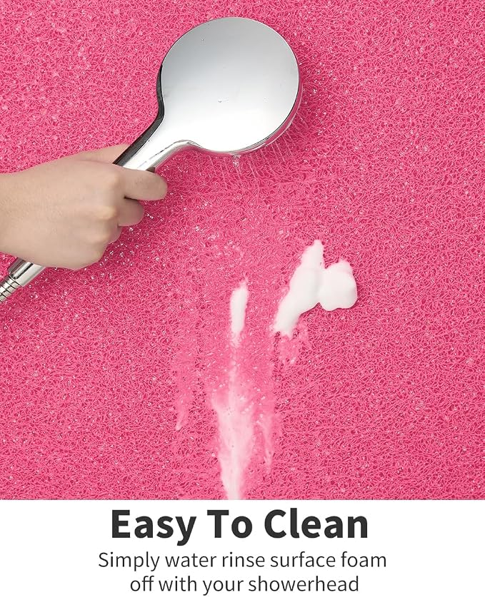 Non Slip Shower Mat, Comfortable Bath mat for Textured Surface,Quick Drying Easy Cleaning Shower Floor Mat for Wet Area,Without Suction Cups Pink 24 x 24