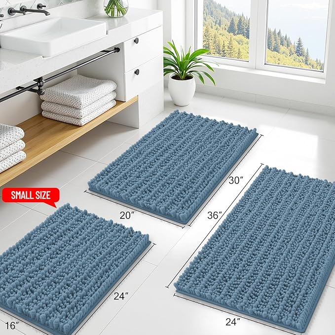 Smiry Bathroom Rugs Mat 48x32, Extra Soft Absorbent Chenille Bath Rugs, Non Slip Rubber Backing Machine Washable Quick Dry Bath Mats for Bathroom Floor, Tub, Shower, Home Accessories, Grayish Blue
