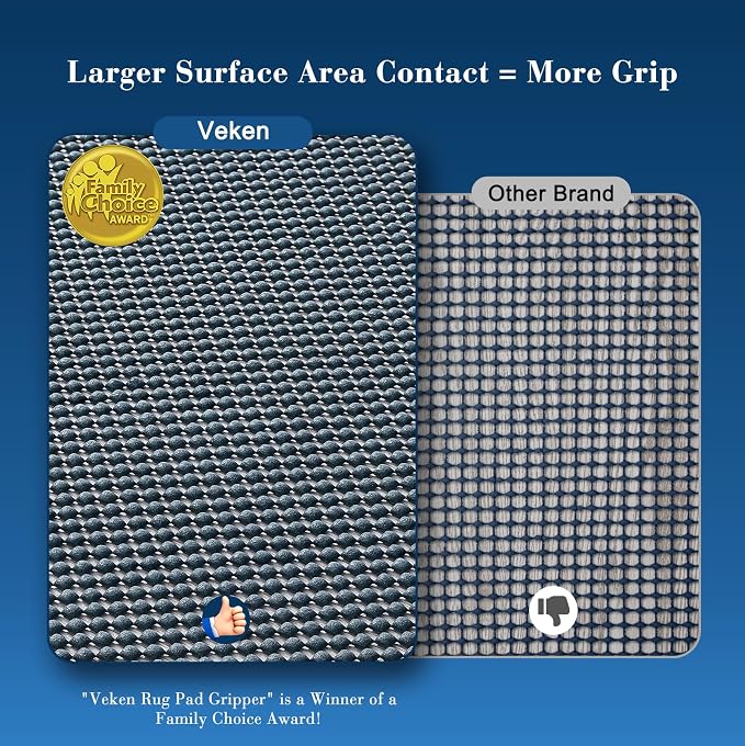 Veken 8x10 Ft Rug Pad Gripper for Hardwood Floors, Non Slip Dark Blue Rug Pads for Area Rugs, Thick Rug Grippers for Tile Floors, Under Carpet Anti Skid Mat, Keep Your Rugs Safe and in Place