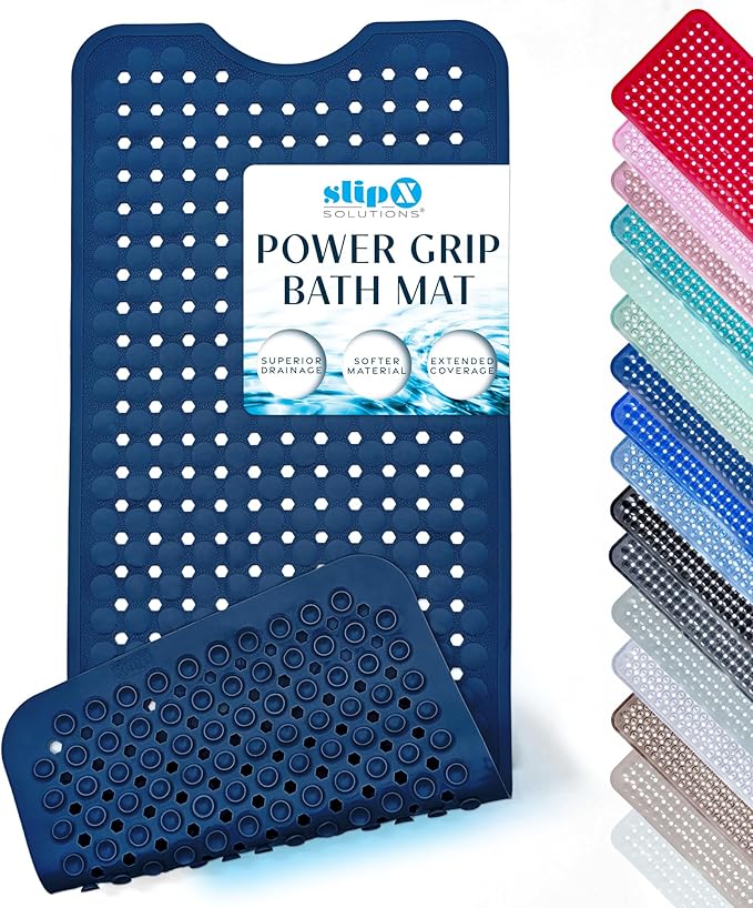 SlipX Solutions Power Grip Bathtub Safety Mat | Precision Grip Technology for Longer, Stronger, & Softer Wet Surface Protection | Navy 39"x16"