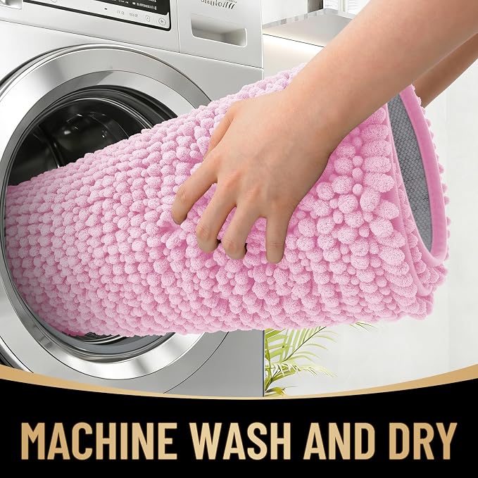 OLANLY Thick Bathroom Rugs 30x20, Extra Soft Absorbent Chenille Bath Rugs, Rubber Backing, Machine Wash Dry, Bath Mats for Bathroom Floor, Tub and Shower, Home Decor Accessories, Pink