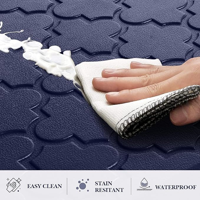 Kitchen Mat [2 PCS] Cushioned Anti-Fatigue Floor Mat Water Resistant Non-Skid Kitchen Mats and Rugs Ergonomic Comfort Foam Kitchen Rugs Standing Mat for Floor Office Sink (Blue,20"x30"+20"x60")