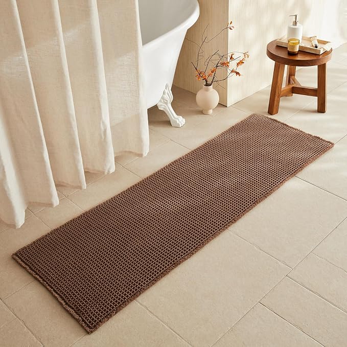 TYUU Waffle Runner Rug Bathroom, Long Boho Bathroom Rugs Non Slip Washable Super Absorbent Quick Dry Farmhouse Bath Decor, 72"x24" Mocha