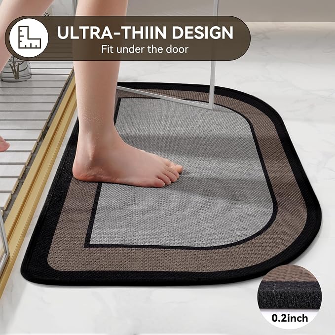 YDKGL Half Circle Bath Mat, Thin Bathroom Rugs Fit Under Door Quick Dry Non Slip Washable Bathroom Mat with Rubber Backing, Absorbent Half Round Shower Mat Rug, Gray Brown