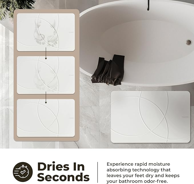 TOSORO - Stone Bath Mat Diatomaceous Earth Shower Mat Non-Slip Super Absorbent Diatomite Stone Bath Mats for Bathroom Floor Quick Drying Natural Easy to Clean (23.5 x 15) - Sandstone
