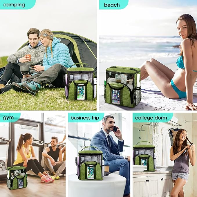 Attmu Portable Shower Caddy College Tote Bag, Quick Dry Hanging Toiletry Bag, Large Capacity Mesh Shower Caddy Portable for College Dorm Room Essentials for Boys and Girls for Bath Camping (Green)