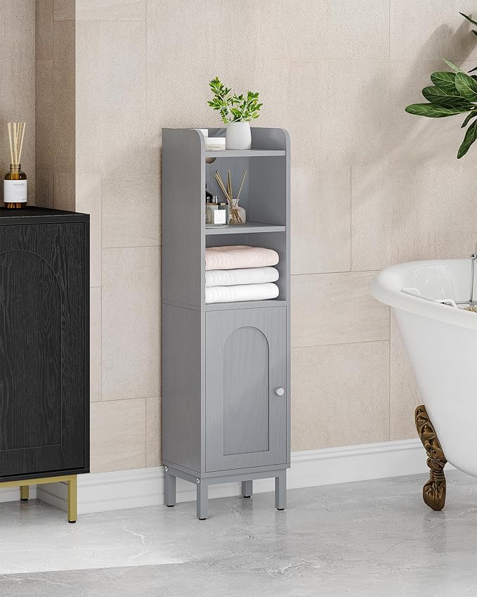 Hzuaneri Bathroom Storage Cabinet, Small Corner Floor Cabinet with Door and Shelves, Narrow Toilet Paper Holder, Bathroom Organizer with Adjustable Shelf, for Small Spaces, Gray BC38221GR