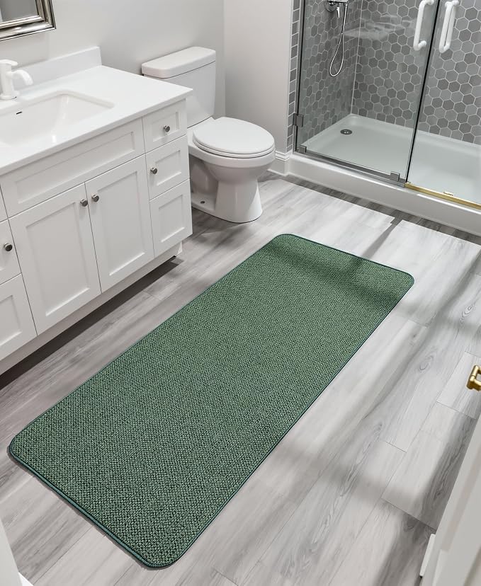 Bosap Bath Mat,Ultra Thin Bathroom Runner Rugs,Large Bath Mats for Bathroom,Quick Dry,Non-Slip,Machine Washable,Low Pile,Bath Rug,Shower Outside,Sink,Home Decor Accessories.Green,3'x5'(36x60inch)