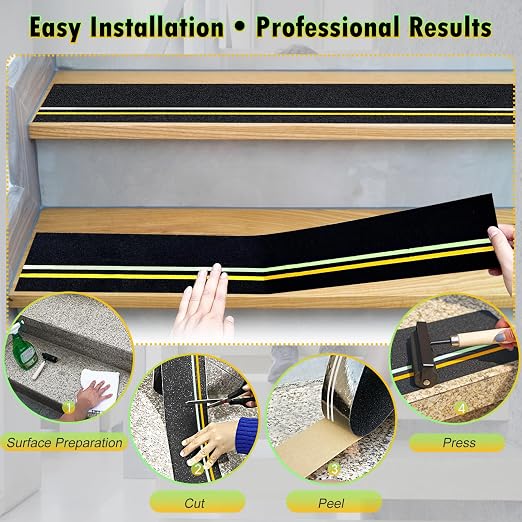 S&X Heavy Duty Anti Slip Tape 6 Inch x 60 Ft, High Traction Non Skid Grip Tape with Reflective & Glow-in-the-Dark Strips, Outdoor Stair Treads Non-Slip for Steps Ramps Boats Decks Long-Lasting