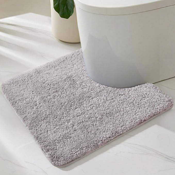 TYUU Toilet Rug, Ultra Soft Toilet Rugs U Shaped Machine Washable Non Slip Absorbent Quick Dry Toilet Mat with Rubber Backing, Light Grey 20" x 24" U Shape