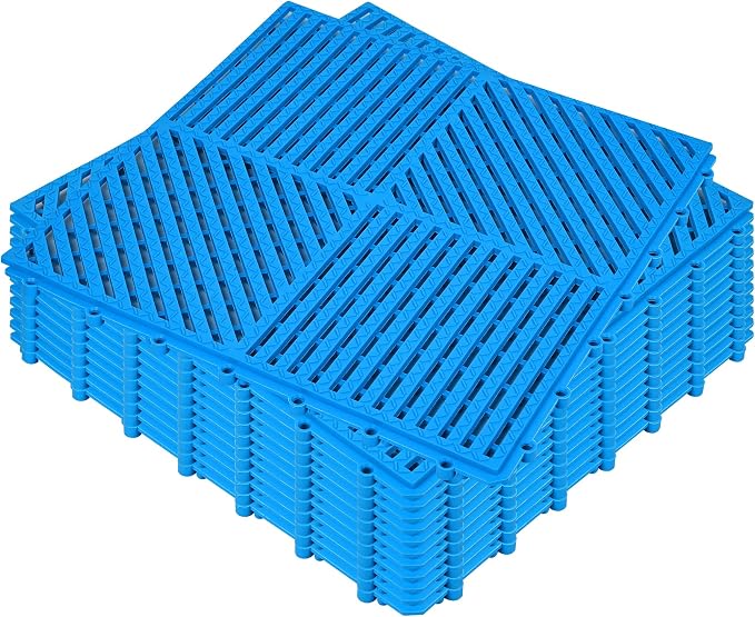 ToLanbbt Modular Interlocking Cushion 12P 11.8" x 11.8" Interlocking Rubber Floor Drain Holes Non-Slip Splicing Drainage Mats for Deck, Shower, Kitchen, Drain Pool, Sauna Bath (Blue, Diagonal)