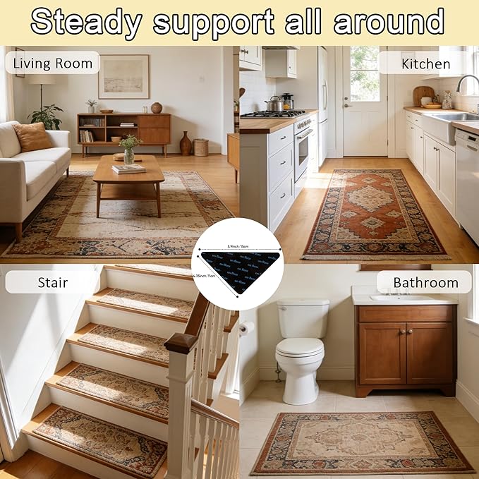 12 Pack Triangle Anti-Slip Rug Grippers Reusable Carpet Holders Prevent Curling and Sliding Perfect for Home Safety and Daily Use