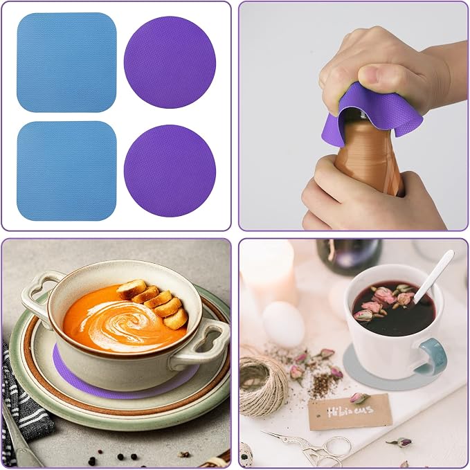 LUTER 4pcs Jar Opener, Rubber, Multi-function Silicone Bottle Opener for Seniors with Weak Hands Lid Cap Gripper Pads Kitchen Coasters Gadgets(blue square + purple round)