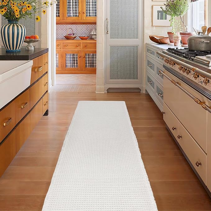 ZALL Waffle Bath Mat White Super Absorbent Non Slip Bathroom Rug 24X72inch,Machine Washable Ultra Soft Floor Mats