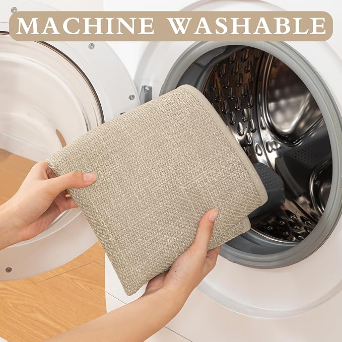 YIHOUSE Beige Bathroom Rug Sets 5 Piece, Absorbent Bath Mat for Bathroom Non Slip Washable, Bath Room Mat Quick Dry, Thin Bath Rug Set for Toilet and Floor
