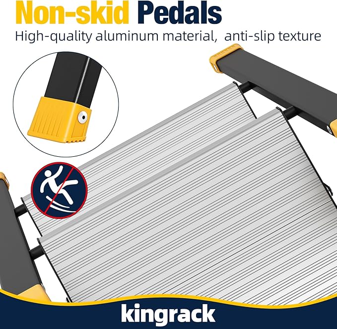 KINGRACK Aluminum Step Ladder, 2 Step Ladder Folding Design, Step Stool Foldable with Safe Grip, Non-Slip Handrails, Safety Lock, Heavy Duty 330LBS for Home, Kitchen, Garage, RV, Black