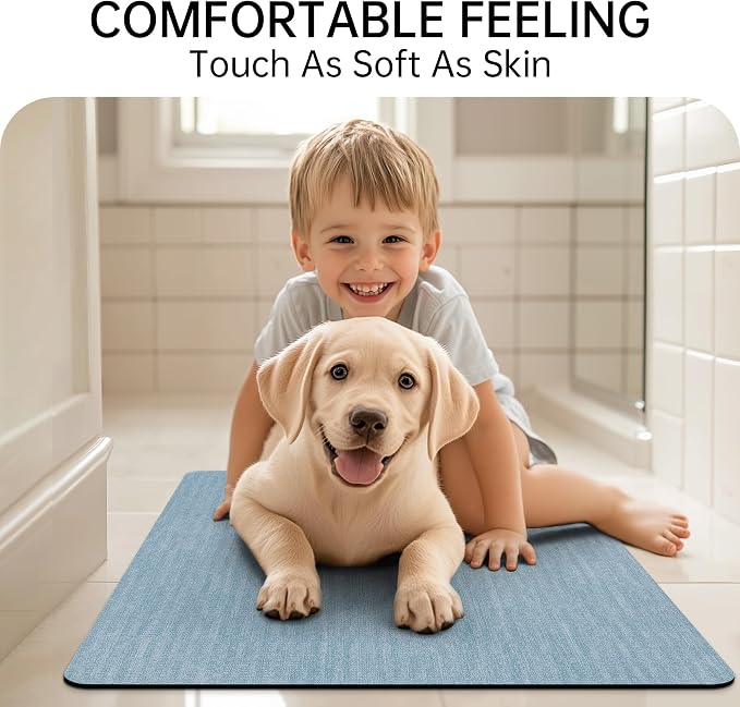 Mecko Bath Mat Rug, Rubber Non-Slip Quick Dry Absorbent Thin Bathroom Rugs Fit Under Door Bathroom Floor Mats-Shower Rug for in Front of Bathtub, Room Floor, Shower Room(Light Blue,20"x32")