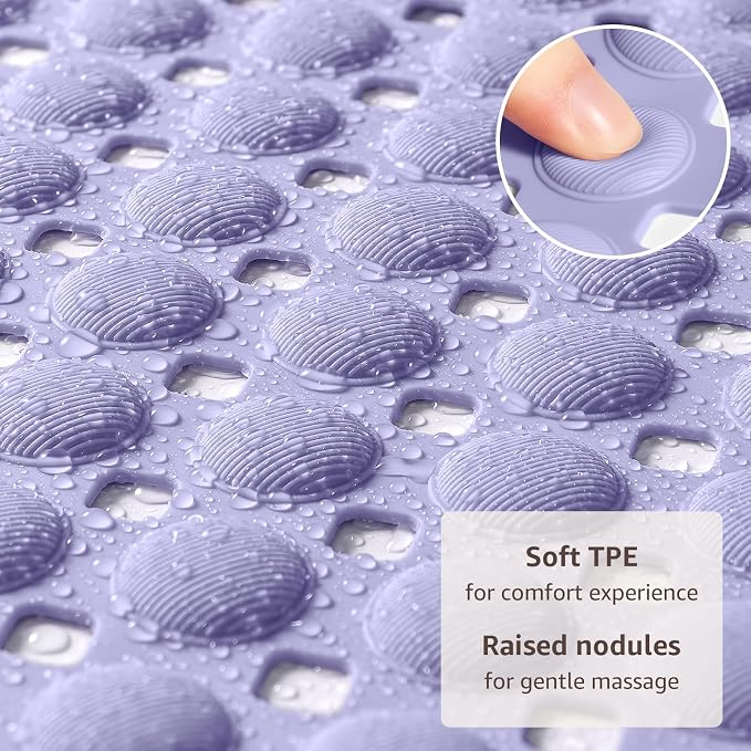OTHWAY Bath Tub Shower Mat Non Slip, Bathtub Floor Liner Mats for Inside Shower Bathroom, Suction Cups and Drain Holes for Feet Scrubbing, Machine Washable, Soft on Feet, 35x16 Inch, Lavender