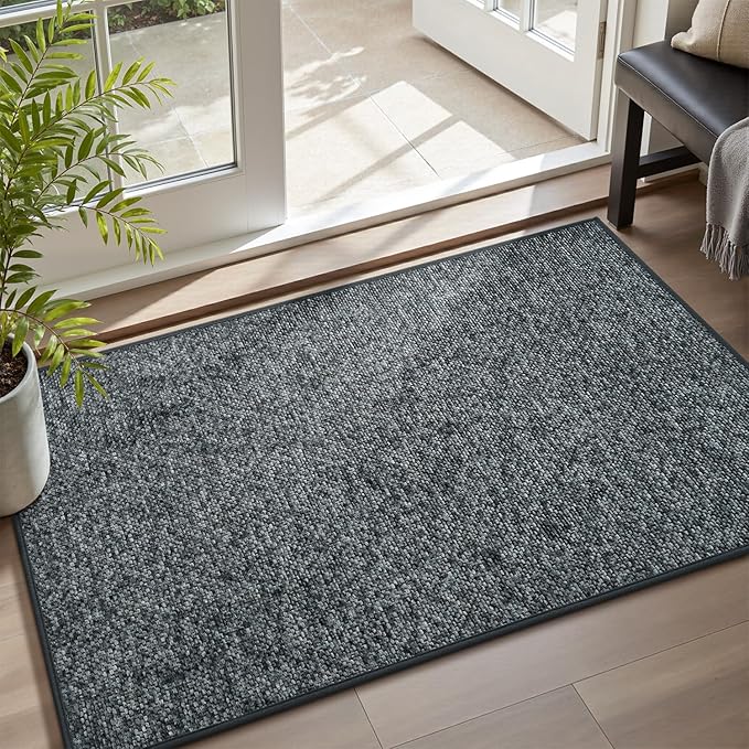 MontVoo Door Mat Indoor Entrance Doormat, Absorbent Durable Rubber Non Slip Front Door Mat for Inside Entry Entryway Dirt Trapper Welcome Mat, Darkgrey 24''x36''