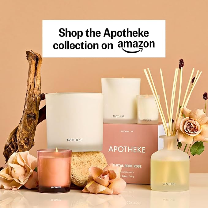 Apotheke Luxury Scented Reed Diffuser for Home, Santal Rock Rose - 6.7 Fl Oz Essential Oil Aromatherapy - 10 Rattan Scent Sticks Room Diffuser - Long-Lasting Fragrance for Bedroom, Home, Bathroom