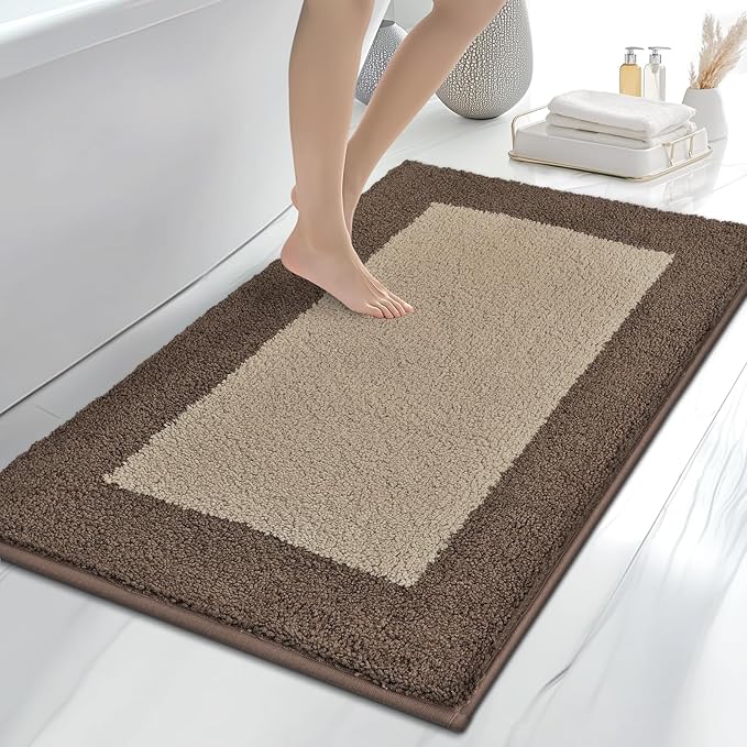 anllugs Bathroom Rugs 30" x 46", Non-Slip Extra Soft Absorbent Bath Rugs, Machine Washable Quick Dry Bath Mats for Bathroom Floor, Shower, Bathtub and Sink, Taupe & Dark Brown