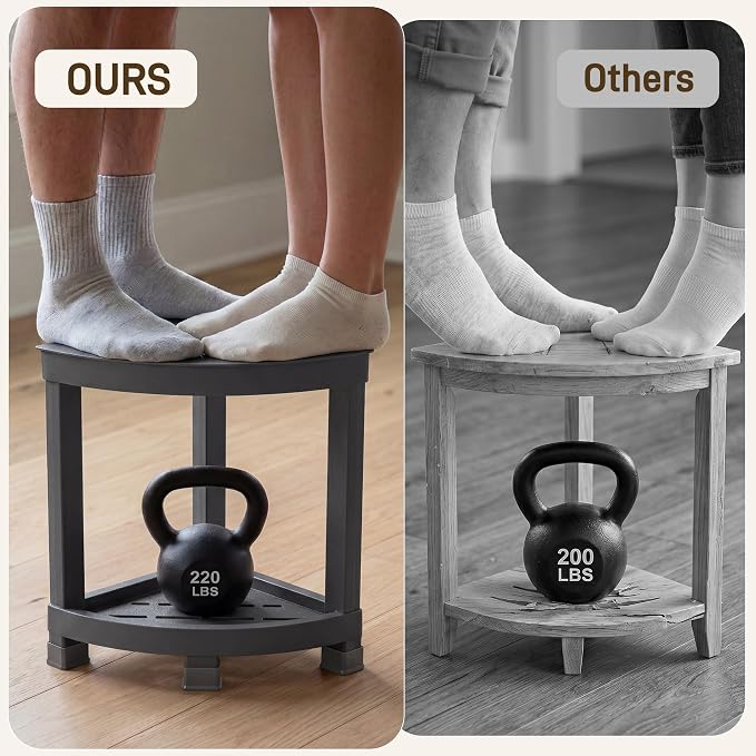 Shower Stool for Inside Shower, Small Bathroom Stool with Storage Shelf, Waterproof Corner Shower Organizer, Non-Slip Bath Stool for Adults, Multi-Purpose Side Table for Home