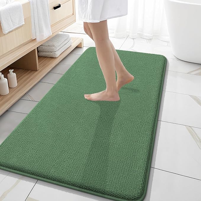 OLANLY Thick Memory Foam Bathroom Runner Rugs 47x20, Extra Soft Absorbent Long Bath Mats, Quick Dry, Non-Slip, Machine Washable Mats for Bathroom, Tub and Shower, Home Decor Accessories, Olive Green