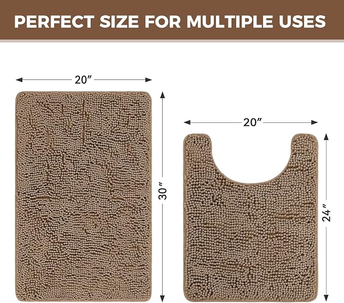 Bcoimo Bathroom Rug Set, Chenille Bathroom Rugs, Absorbent Non Slip Plush Bath Mats, Machine Washable Fast Drying Floor Mats for Tub, Shower, Sink, Vanity