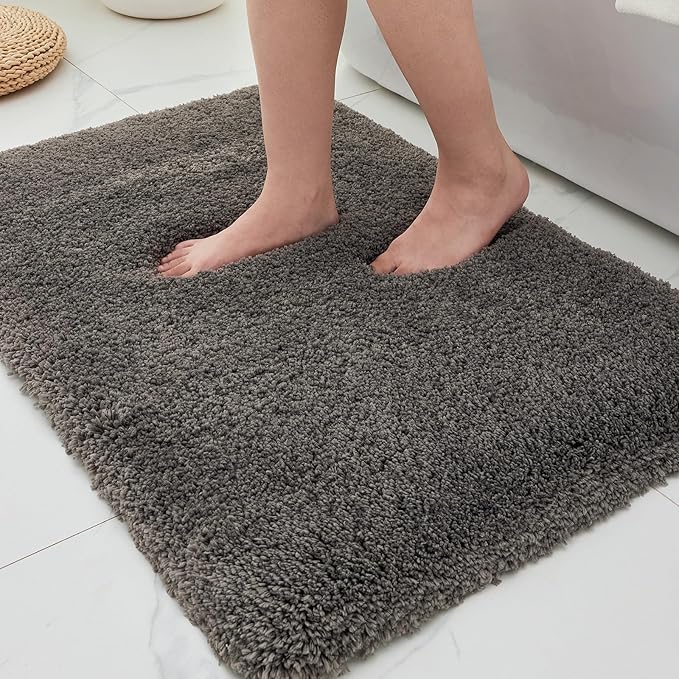 ILANGO Dark Gray Bathroom Rugs 36" × 24" Non Slip & Super Absorbent Extra Thick Soft, Washable Bath Mat for Floor, Microfiber Plush Shaggy Bath Rug with Rubber for Bathtub Shower Room Sink