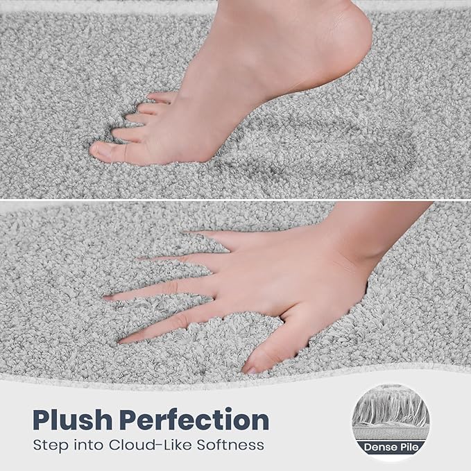 PURRUGS Bathroom Rug Non-Slip Machine Washable 24" x 36", Super Absorbent and Quick Dry Shaggy Microfiber Bath Mat, Extra Soft and Plush Bath Rug for Bathtub, Shower, and Sink, Light Grey