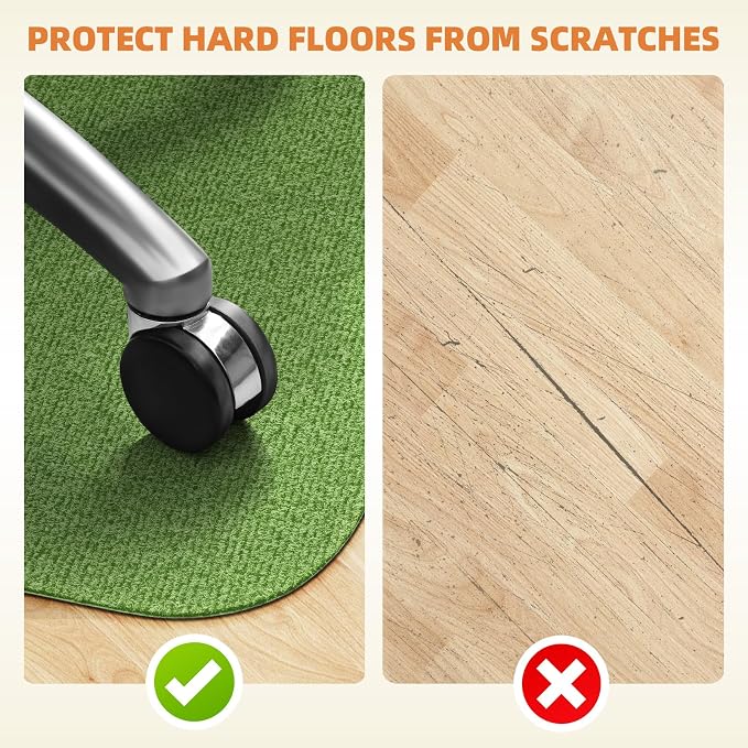 Office Chair Mat for Hardwood Floors 48"x36", Durable Non-Slip Large Tile Floor Protector, Anti-Scratch Thick Heavy-Duty Recyclable Gliding Desk Mats for Computer Rolling Chairs, Green
