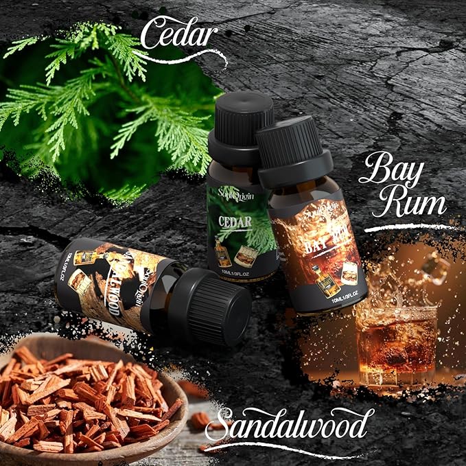 Soulorigin Gentleman Fragrance Oils Set, Essential Oil for Diffuser, Diffuser Oil, Use for Soap Candle Making, Sandalwood, Cedar, Rum, Leather, Smoky Oud, and Frankincense & Myrrh