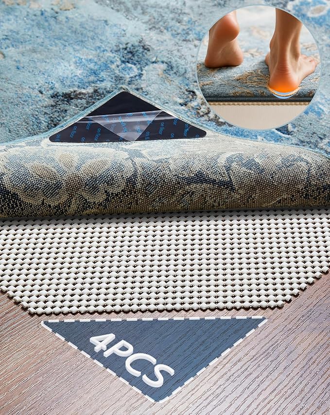 Veken Rug Gripper Pad for Hardwood Floors Tile Floors with 4 Pcs Rug Tape, Thick Cushion Non Slip Rug Pads for Area Rugs, Under Carpet Anti Skid Mat, Keep Your Rugs Safe and in Place, 2x3 Ft