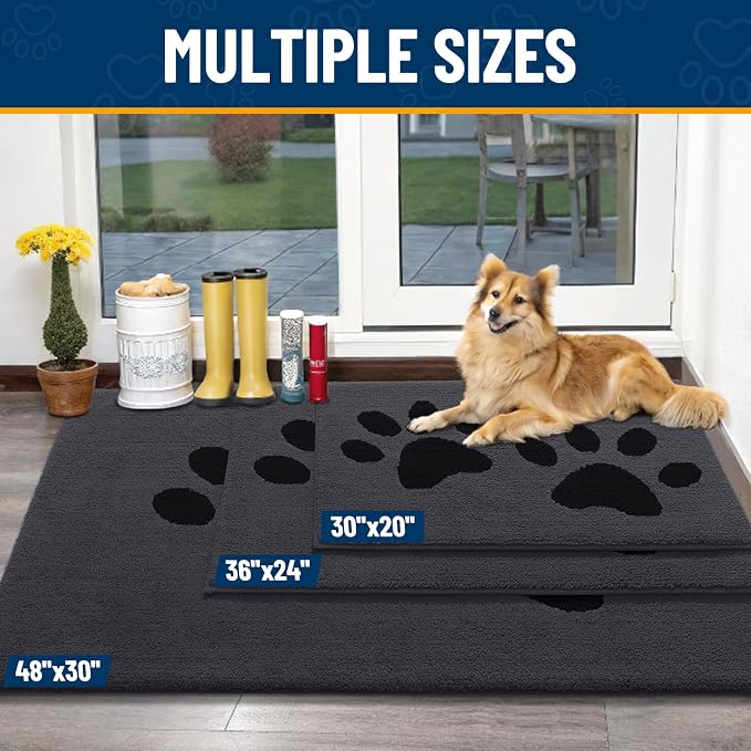 Smiry Dog Door Mat for Muddy Paws, Absorbs Moisture and Dirt, Low-Profile Entryway Mat with Non-Slip Backing, Entry Indoor Outdoor Doormat for Inside Floor (59x35 Inches, Black, Paw